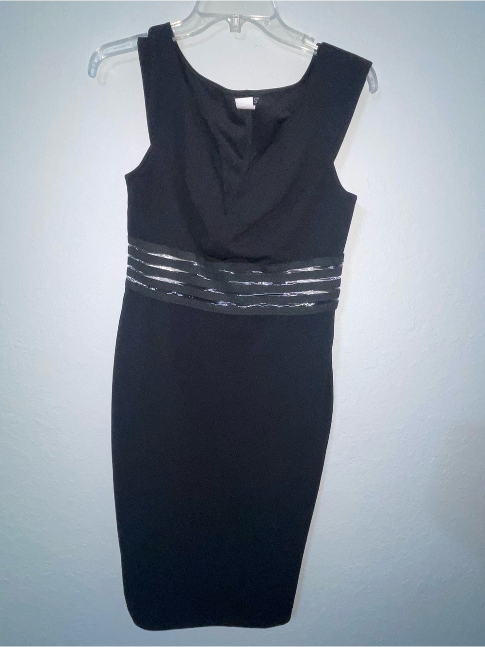 VENUS Black Sleeveless Midi Dress with Silver Waist Stripes